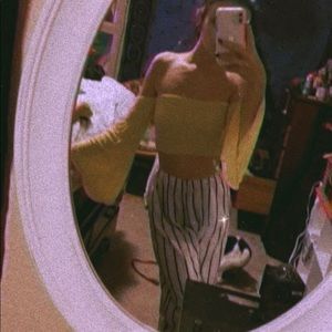 yellow off the shoulder crop top